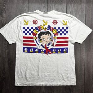 Vintage 1993 Betty Boop Sailor Large Shirt Turtle Bay White Pocket Tee Rare USA